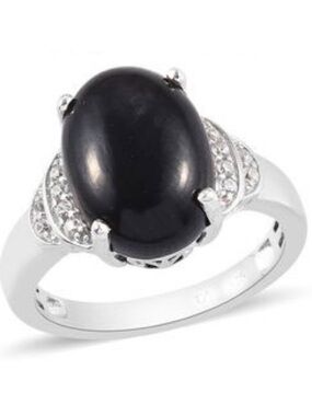 California Black Jade and Zircon Ring